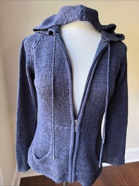 Mechant Navy Zip-Up Hooded Cardigan Sweater